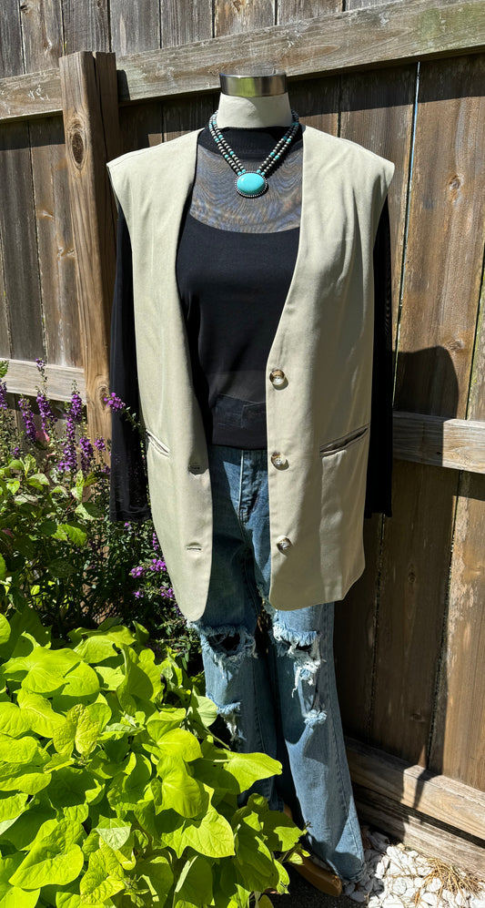 The Oversized Long Sage Vest